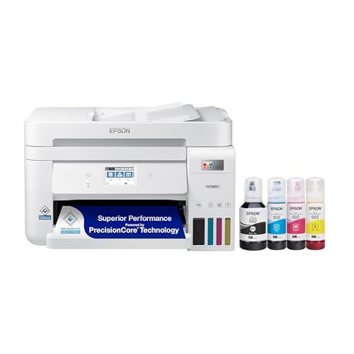 Epson EcoTank ET-4850 Wireless All-in-One Cartridge-Free Supertank Printer with Scanner, Copier, Fax, ADF and Ethernet  The Perfect Printer Office - White, Medium