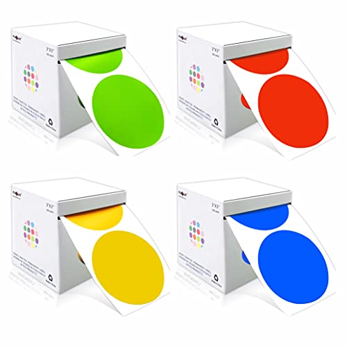 PARLAIM 3 Inch 4 Rolls 2000 PCS Round Color Code Dot Stickers,4 Color(Red/Yellow/Blue/Green) Dispenser Box Roll dots Label Inventory Circle Stickers