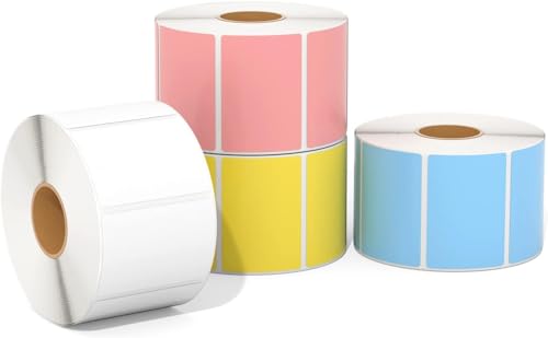MUNBYN 2.25"x1.25" Thermal Sticker Labels, Color Self-Adhesive Barcode Label for Direct Thermal Printer and Business, Rectangle Address Shipping Mailing Sticker, 4000 Sheets-White, Blue, Pink, Yellow