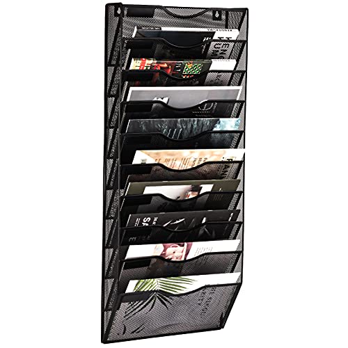 EASEPRES 10 Pocket Mesh Hanging Wall File Organizer, Black