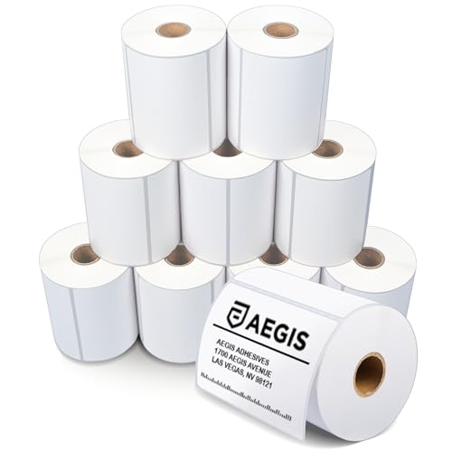 Aegis Adhesives - 4 X 3 Direct Thermal Labels for Shipping, Postage, Perforated & Compatible with Rollo, Zebra, & Other Desktop Label Printers (10 Rolls, 500/Roll)
