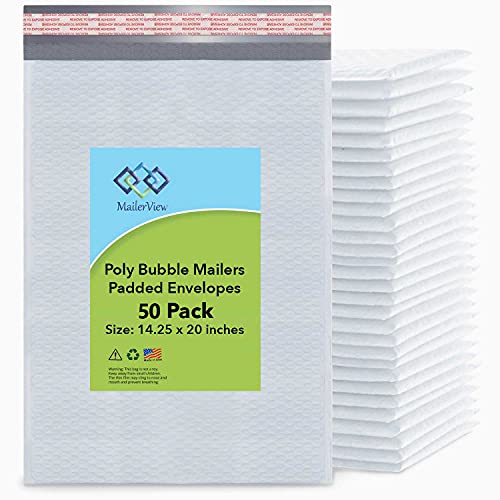 Poly Bubble Mailers (#7) 14.25 x 20 Inches Extra Large Shipping Padded Envelopes With Self Seal Tape (Usable size 14.25"x19") 50 Pack