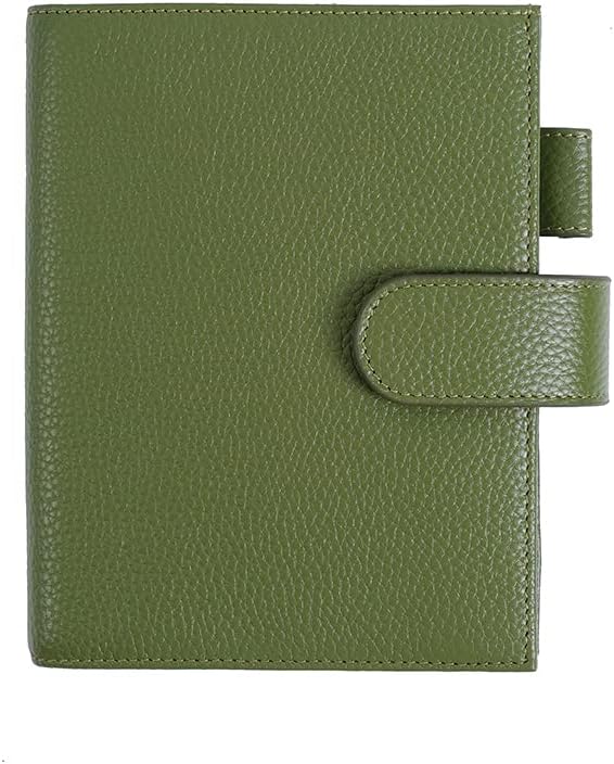 Moterm Leather Cover for A6 Notebooks - Fits Hobonichi Original, Stalogy and Midori MD Planners, with Pen Loop, Card Slots and Back Pocket (Pebbled-Olive, A6+)