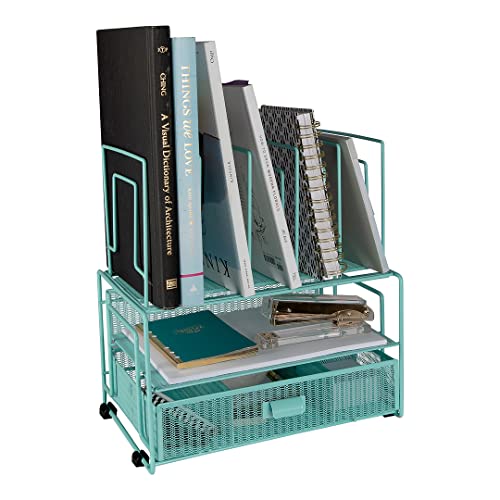 BLU MONACO Mint Green Desk Organizer with File Sorters & Drawer  Workspace Organizer for Office Supplies, Paper, Devices & Folders