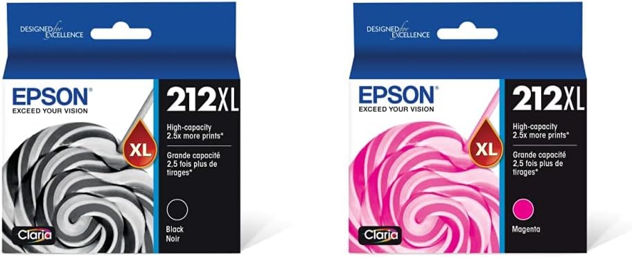 EPSON T212 Claria Ink High Capacity Black Cartridge & T212 Claria Ink High Capacity Magenta Cartridge (T212XL320-S) for Select Epson Expression and Workforce Printers