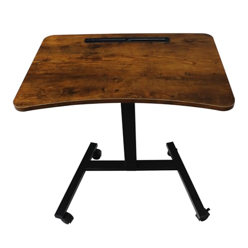Bilbil Pneumatic Mobile Desk, Gas-Spring Height Adjustable Sit to Stand, Overbed Laptop Table Computer Cart With Lockable Wheels, Rolling Portable Work Table for Home, Office