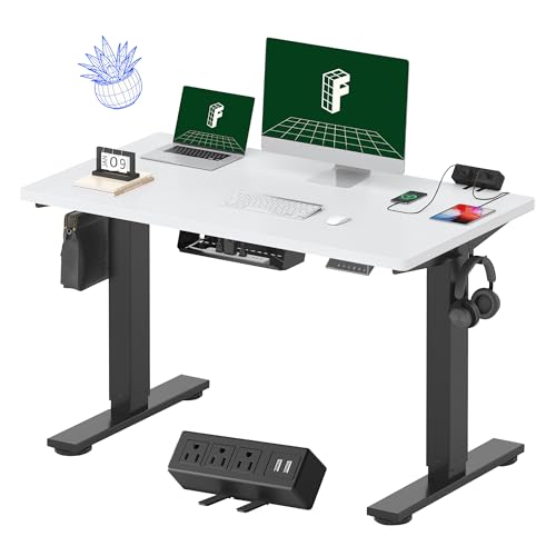 FLEXISPOT EN2 Whole-Piece Standing Desk with Clamp Power Strip, 48 x 24'' Electric Stand Up Height Adjustable Desk with Cable Management (Black Frame + 48" White Top, 2 Packages)