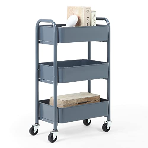 SunnyPoint 3‑Tier Rolling Metal Storage (Blue)