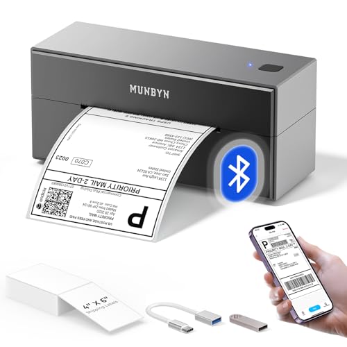 MUNBYN Bluetooth Thermal Label Printer, 4x6 Shipping Label Printer for Shipping Packages, Compatible with iOS, Android, PC, Mac, Chrome OS, Etsy, Ebay, Shopify, Amazon, USPS