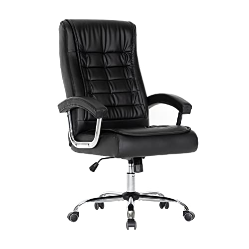 Executive Office Chair Adjustable Leather Chair, High Back Swivel Office Desk Chair with Padded, Armrest 350lbs Load-Bearing Spring Seat Computer Desk Chair for Home Office (Black)