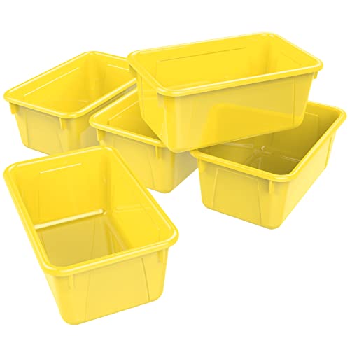 Storex Small Cubby Bins  Plastic Storage Containers for Classroom, 12.2 x 7.8 x 5.1 inches, Class Yellow, 5-Pack (62418A05C)