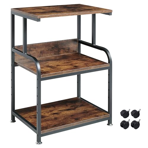 Printer Table Stand with Height Adjustable Shelf, 3 Tier Rolling Printer Cart with Wheels for Home Office Storage and Organization, Industrial Style