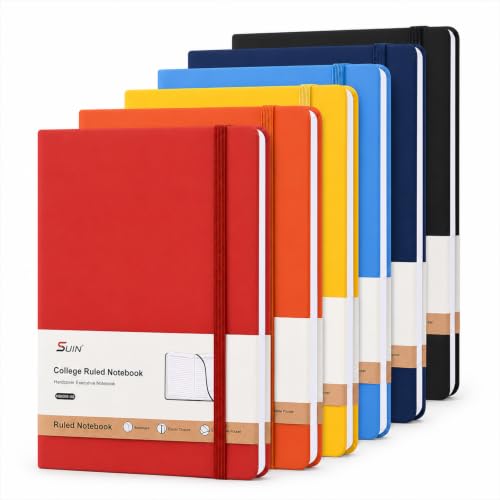 SUIN Hardcover-Journal-Notebooks, 6 Packs A5 Lined Journals Notebook for Writing 200 Pages, 8.2 x 5.5 inch, 6 Colors Classic Ruled Notebooks for Work/Travel/College