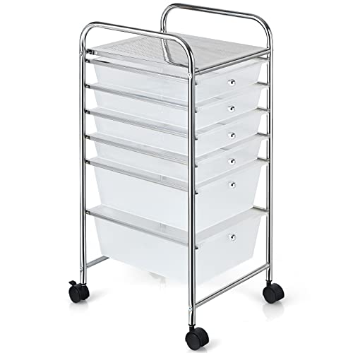 GOFLAME 6-Drawer Rolling Storage Cart, Multifunctional Art Craft Organizer Cart, Mobile Utility Storage Cart with Removable Drawers & Lockable Wheels, Craft Cart for Home Office, Clear