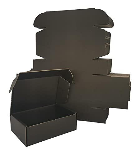 50 Pack 6x4x2'' Small Shipping Boxes, Black Corrugated Cardboard Literature Mailers, Mailing Packaging Supplies for Small Business (BK642-50)