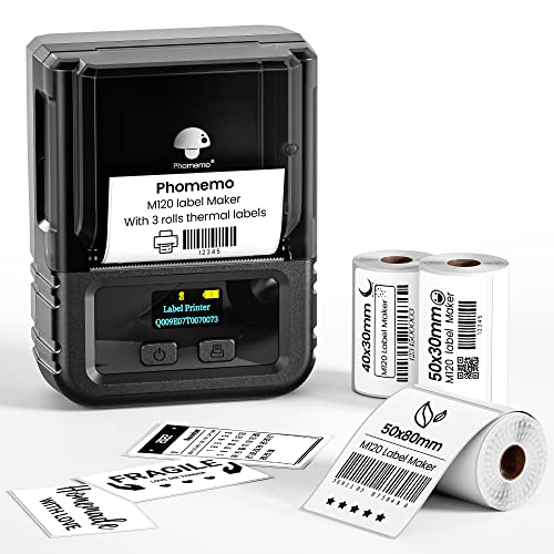 Phomemo Label Maker, 2 Inch Bluetooth Themal Label Printer with 3 Rolls Thermal Paper(4030/5030/5080mm), Inkless Labeler for Home, Bussiness, School, Office, Address, Sticker Printer for Phone & PC