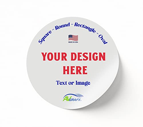 avgrafx 120 2.5x2.5 Round Custom Personalized Stickers Labels Vinyl Waterproof Dishwasher Safe, Made USA, Your Text, Image,Business Logo