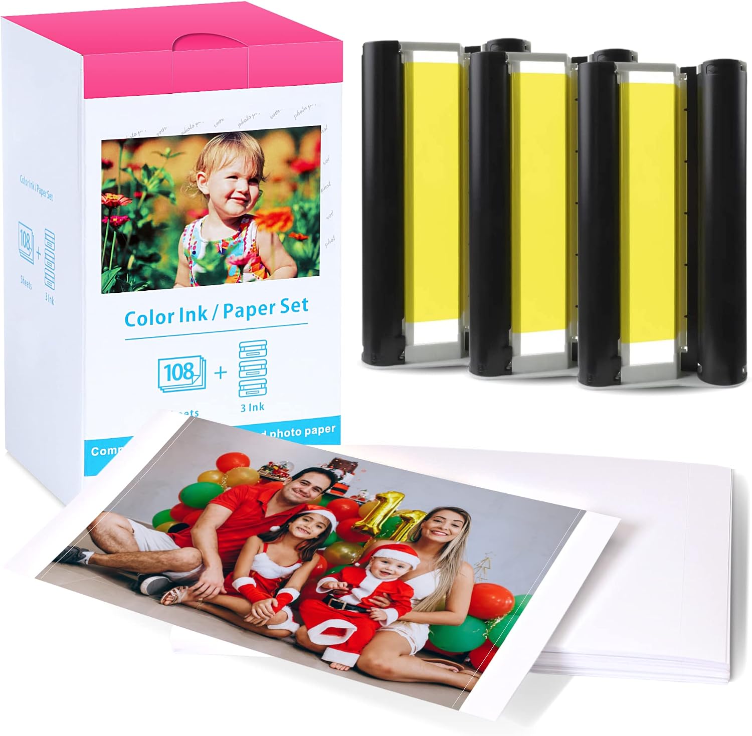 Compatible with Canon Selphy CP1500 CP1300 Ink and Paper, 4x6 Inch KP-108IN KP108 for Selphy CP1500 CP1300 CP1200 CP1000 CP910 CP900 CP810, 100mm x148 mm (3 Ink +108 Sheets Photo Paper)