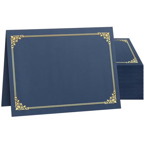 SUNEE Certificate Holders(Navy Blue, 50 Packs), Diploma Covers Gold Foil Border, for Letter Size 8.5x11 Certificates, Cardstock, Document Papers