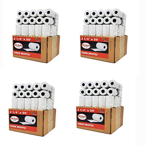 (200 Rolls) 2 1/4 x 50 Thermal Paper Receipt Rolls 55 GSM Premium Quality German Paper fits all Credit Card Terminals Verifone VX520 Ingenico ICT220 ICT250 BPA Free from BuyRegisterRolls