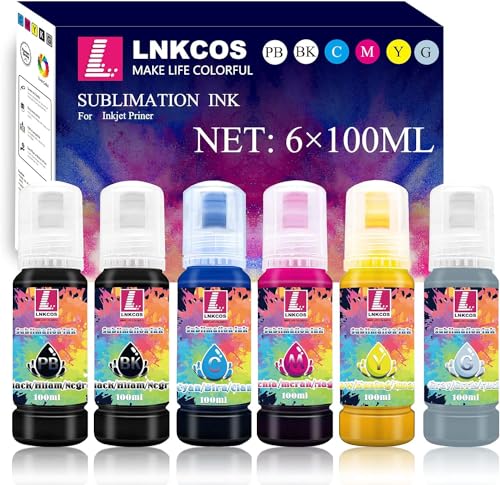 600ML Sublimation Ink for ET-8500 ET-8550 Wide-Format Supertank Printers (6 Color, 6100ML, BK PB C M Y K Grey, Bigger Bottles with More Ink to Fill The Tanks)