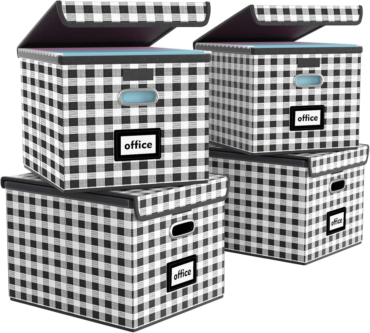 Huolewa Decorative File Organizer Boxes Office Document Storage with Lids, Linen File Storage Organizer Boxes (Single Unit)