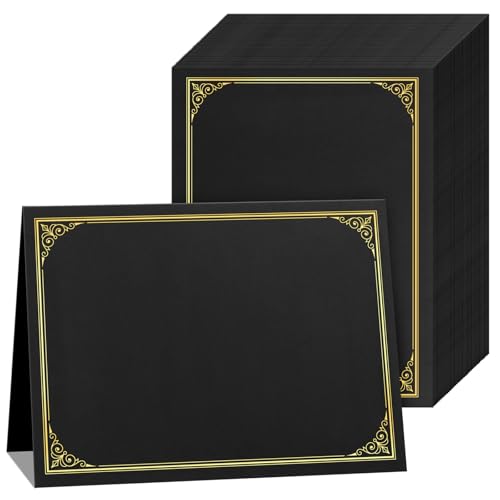 SUNEE Certificate Holders(Black, 60 Packs, New Pattern), Diploma Covers Gold Foil Border, for Letter Size 8.5x11 Certificates, Cardstock, Document Papers