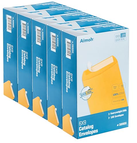 Aimoh 6 x 9 Self-Seal Brown Kraft Catalog Envelopes - 28lb, Ultra Strong Quick-Seal, 6x9 inch - 500 Count (38900-CS)