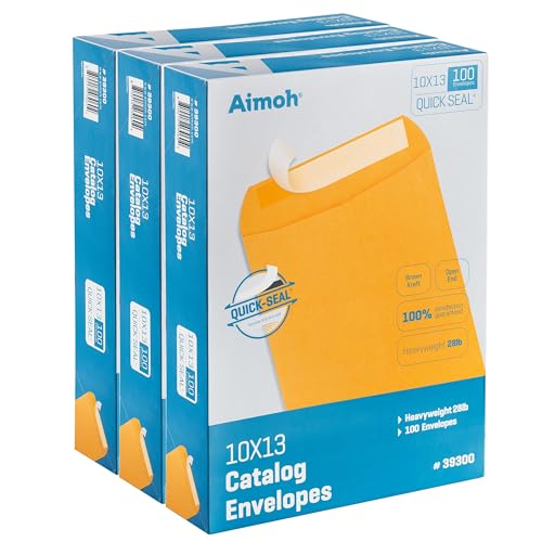Aimoh 10 x 13 Self-Seal Brown Kraft Catalog Envelopes - 28lb, 300 Count, Ultra Strong Quick-Seal, 10x13 inch - (39300-CS)