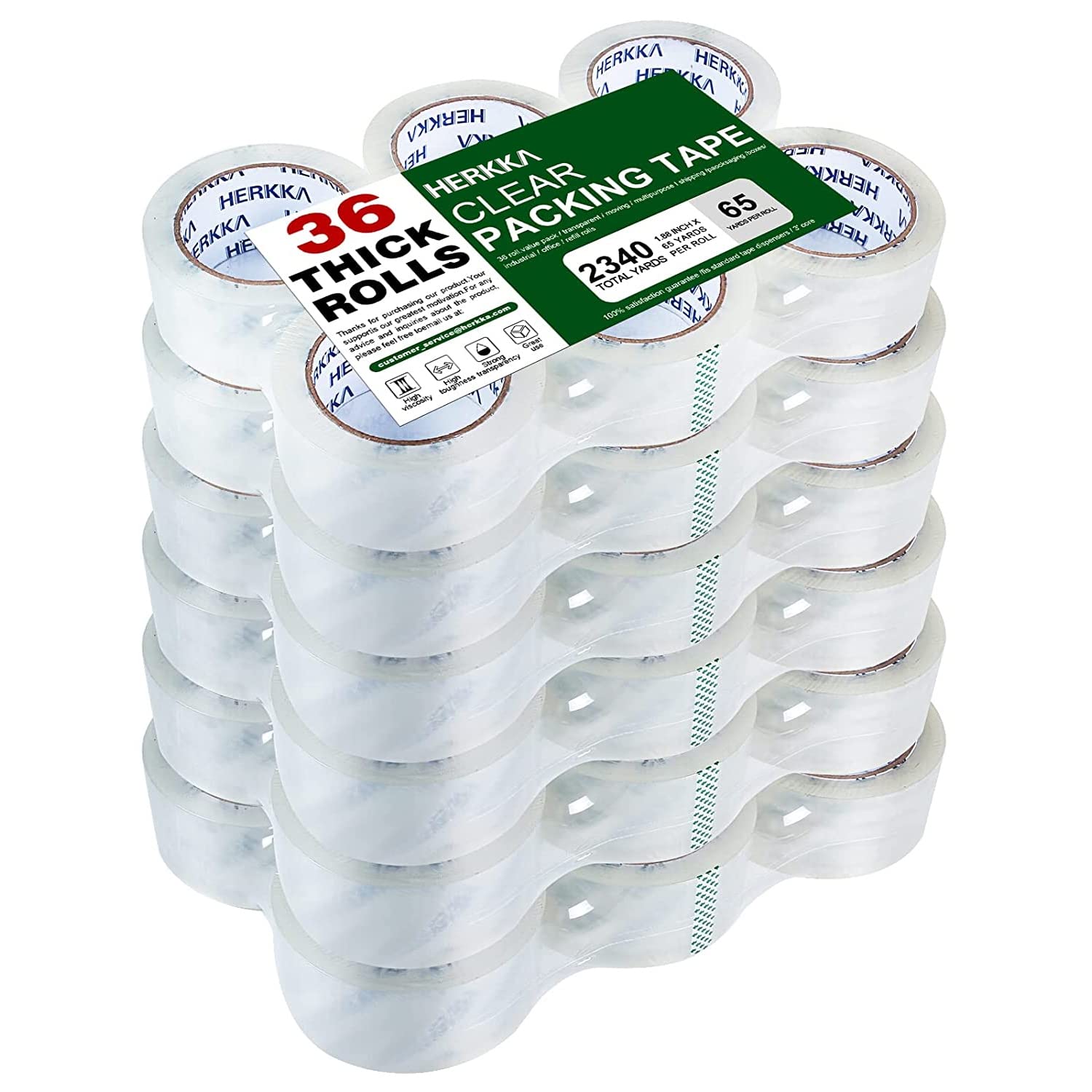 HERKKA Clear Packing Tape (36 Rolls, 1.88")