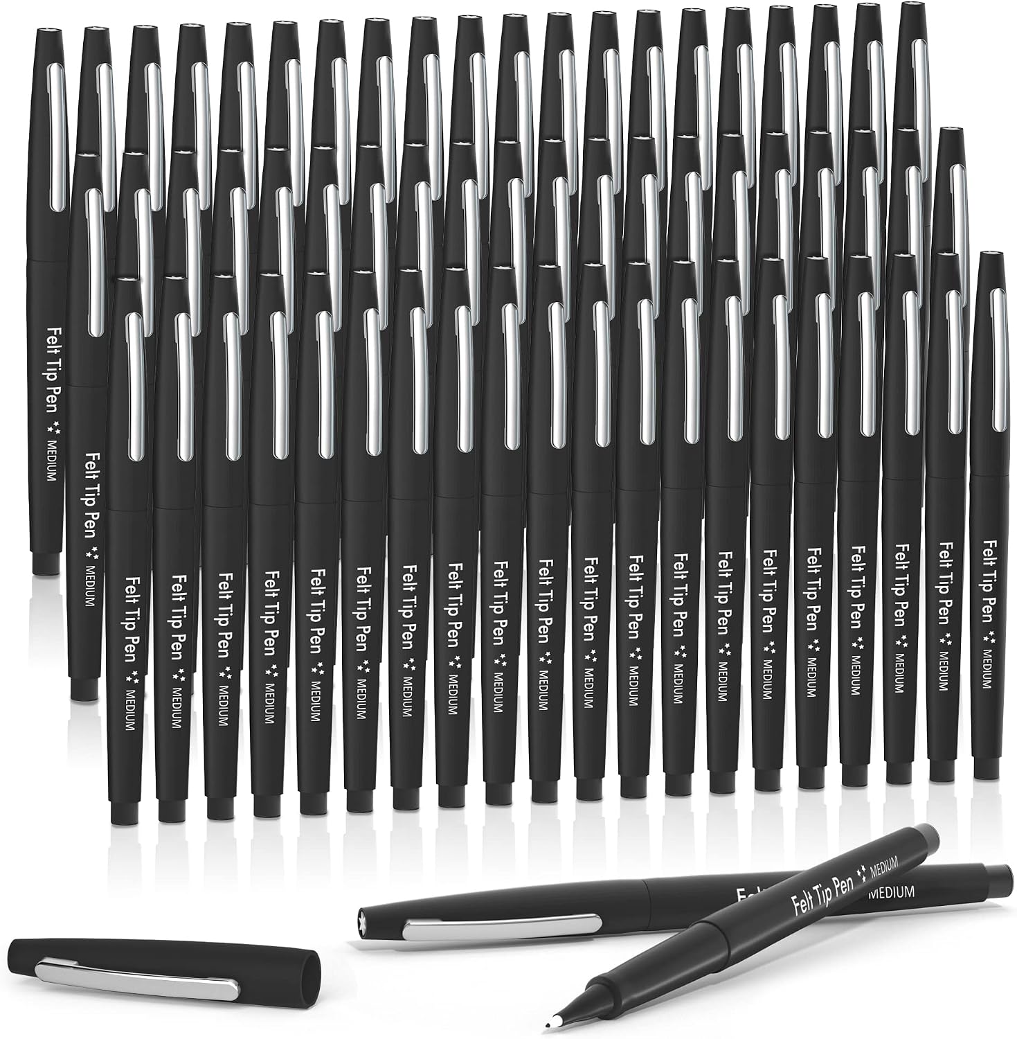Lelix Felt Tip Pens, 60 Black Pack, 0.7mm Medium Point, Felt Tip Markers Pens for Journaling, Writing, Note Taking, Planner, Perfect for School Office and Art Supplies
