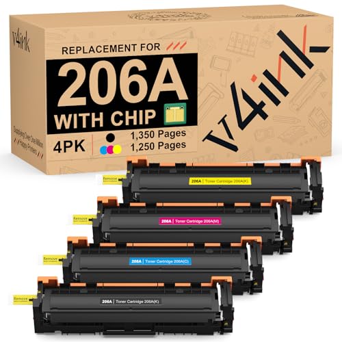 206A Toner Cartridge 4 Pack (Latest Upgraded Chip) Compatible Replacement for HP 206A 206X W2110A W2111A W2113A W2112A use with HP Color Pro M255 M255dw MFP M283fdw M283cdw M283 M282nw Printer
