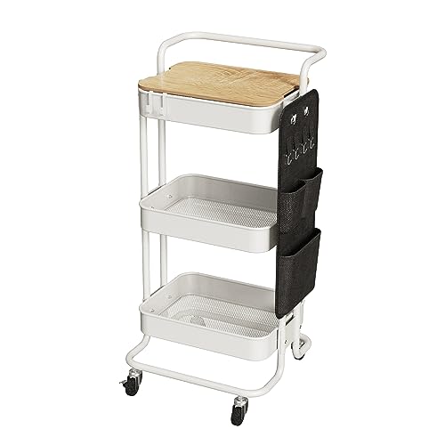 DTK 3 Tier Metal Utility Rolling Cart (White)
