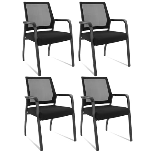 Desk Chair No Wheels, Arm Chair with Ergonomic Lumbar Support and Thickened Seats Cushion, Waiting Room Chairs for Office School Church Guest Reception, 4 Pack Black