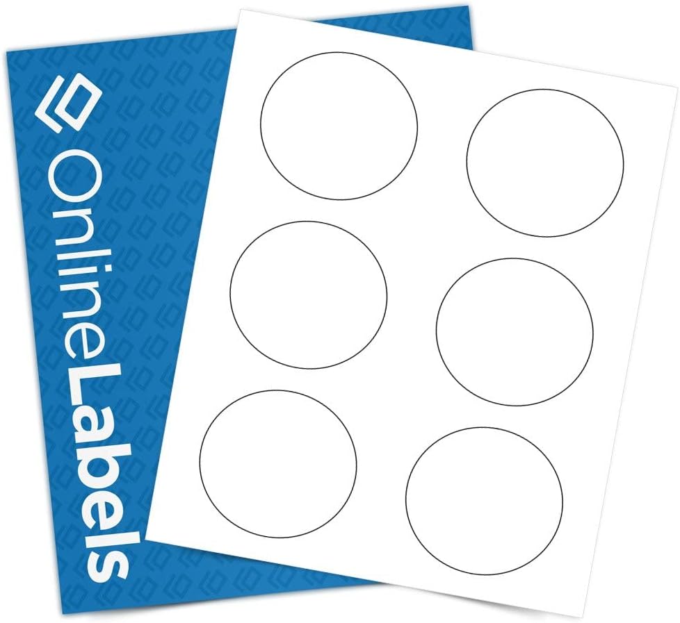 OnlineLabels 3" Round Labels  Permanent Adhesive, White Matte  for Product Packaging, Bottles, & Custom Stickers  for Inkjet & Laser Printers  Pack of 6,000 Labels, 1,000 Sheets OL2279WX