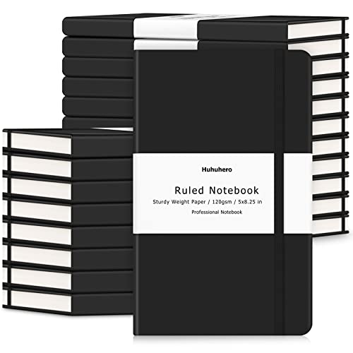 Huhuhero Lined Journal Notebook, 20 Pack Hardcover College Ruled Notebooks for Work School Note Taking, 120 Gsm Thick Paper Journals for Writing, Office School Supplies, 5"8.25", Black