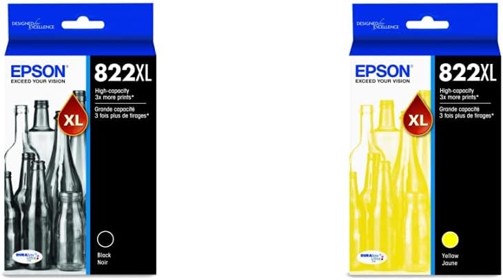 EPSON T822 DURABrite Ultra Ink High Capacity Black Cartridge (T822XL120-S) & T822 DURABrite Ultra Ink High Capacity Yellow Cartridge (T822XL420-S) for Select Epson Workforce Pro Printers