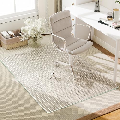 GLSLAND Office Chair Mat for Carpet - 36" x 46" Tempered Glass Floor Mat - for Office Chair on Carpet - 1/5" Thick Clear Computer Floor Mat with 4 Anti-Slip Pads