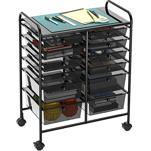 Simple Houseware Utility Cart with 12 Drawers Rolling Storage Art Craft Organizer, Black