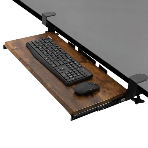 VIVO Large Clamp-on Computer Keyboard and Mouse Under Desk Slider Tray, 27 x 11 inch Pull Out Platform Drawer, Rustic Vintage Brown, MOUNT-KB05N