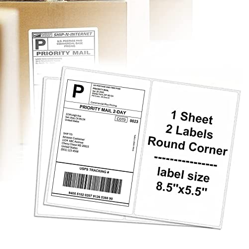 LabelMore 8.5'' x 5.5'' Half Sheet Self Adhesive Shipping Labels for Laser & Inkjet Printers - Rounded Corner - Shipping Labels 2 Per Sheet (10000 Labels)
