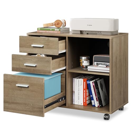 DEVAISE 3 Drawer Mobile File Cabinet, Gray Oak