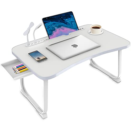 Fayquaze Laptop Bed Desk, Portable Foldable Lap Bed Table with USB Charge Port Storage Drawer and Cup Holder,Lap Desk Laptop Stand Tray Table Serving Tray for Eating, Reading and Working