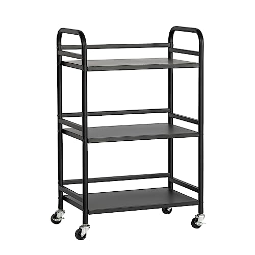 DCLRN 3 Tier Rolling Cart,Storage Organizer Cart,Multifunctional Storage Shelves,Rolling Metal Organization Cart with Handle and Lockable Wheels,for Home,Office,Kitchen,Bathroom(Black)
