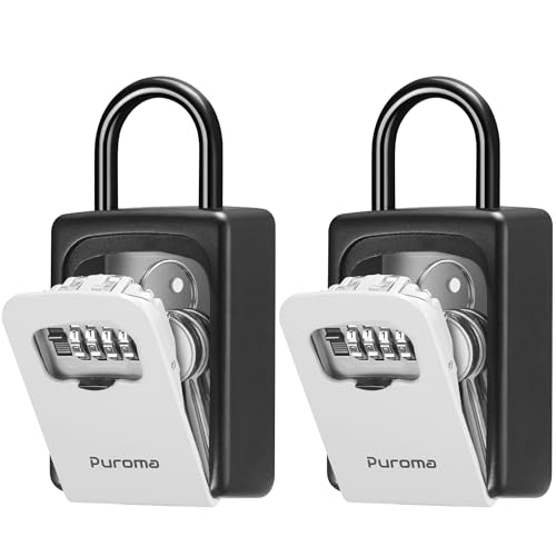 Puroma Lock Box, Large Key Lock Box Resettable Combination Code Lockbox, Portable Wall Mount Lockbox Security Safe Box for Outside Outdoor Home Office Door Handle House Key, Gray (2 Pack)