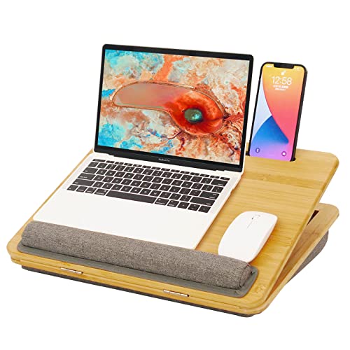 Lap Desk Laptop Desk Tray with Cushion, Laptop Lap Pad Adjustable Angle Portable,for Home Office, Sofa, Bed, Couch and car. Cushioned laptopTable Tray Bamboo