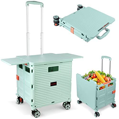 Foldable Utility Cart Collapsible Portable Crate Rolling Carts with Wheels Tote Basket with Magnetic Lid Telescopic Cover Wear-Resistant 360Rotate Wheel Noiseless for Shopping Storage Office Use
