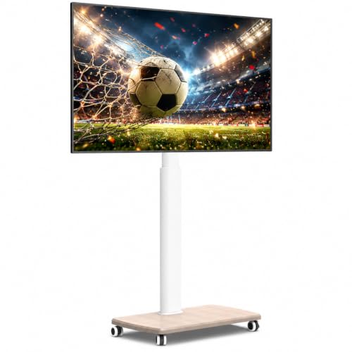 FITUEYES Rolling TV Stand for 32 to 65 70 Inch TVs, Portable Mobile TV Cart on Wheels, Tall Universal TV Floor Stands with Swivel Mount, Fit Corner, Bedroom, Living Room, Small Dorm (White)