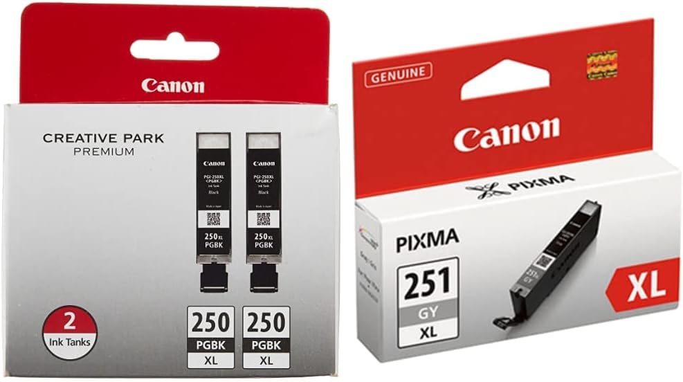 Canon PGI-250XL Black Twin Pack and Canon CLI-251XL Gray Ink Cartridges Compatible with MG and IP Series Printers