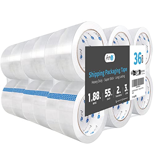 Art3d 36 Rolls Packing Tape - Clear Carton Sealing Tape Heavy Duty, 1.88" x 55 yds, 2.2 mil Thick